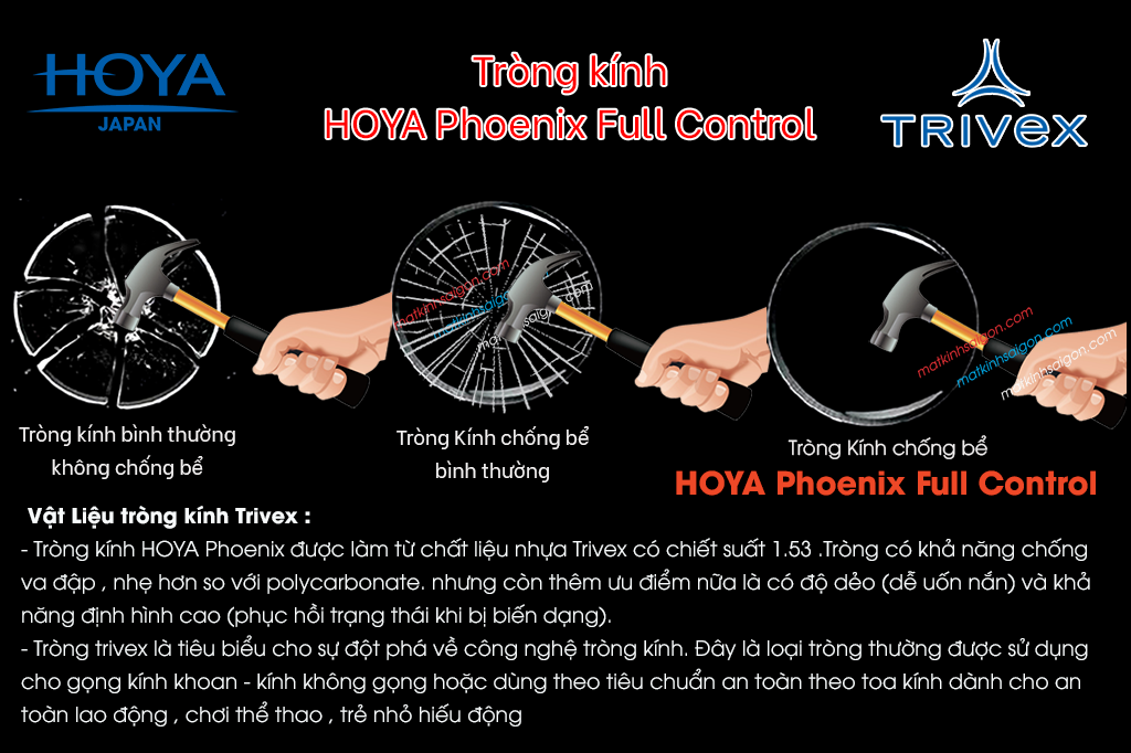 Tròng Kính Chống Bể 1.53 HOYA Phoenix Full Control - Hình 3
