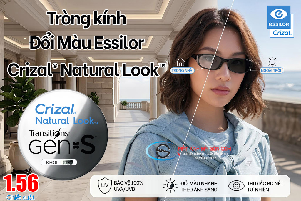 Tròng Kính Đổi Màu 1.56 Essilor Transitions Gen S Crizal Natural Look