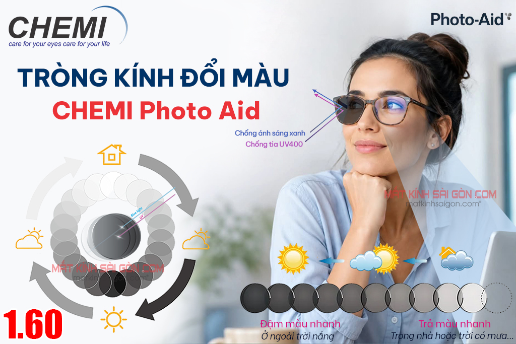TRÒNG KÍNH ĐỔI MÀU CHEMI PHOTO AID 1.60