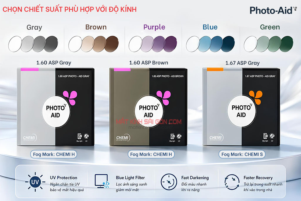 TRÒNG KÍNH ĐỔI MÀU CHEMI PHOTO AID 1.60 - Hình 3